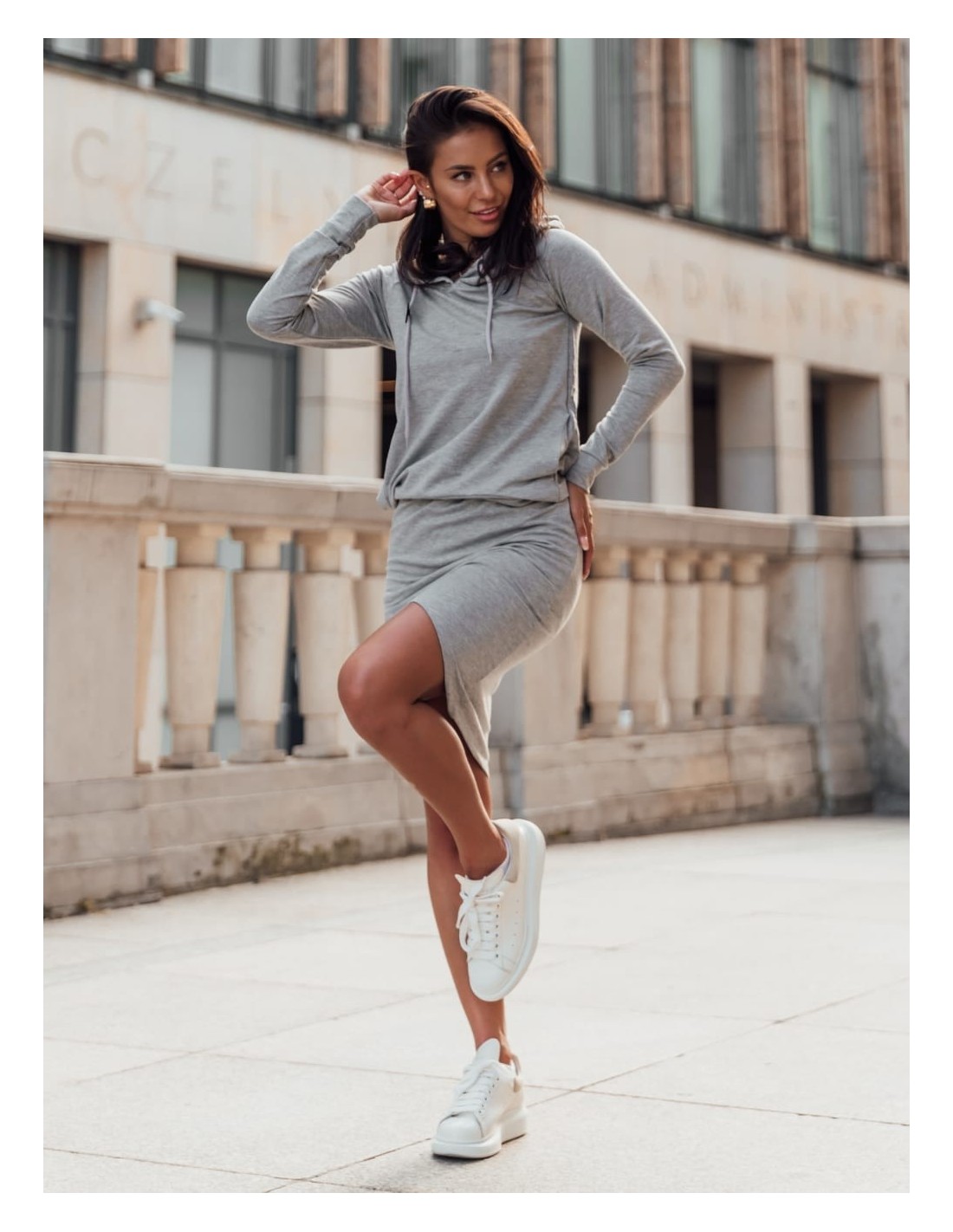 Women\'s sports set, skirt and hoodie, gray FI697 - Online store - Boutique